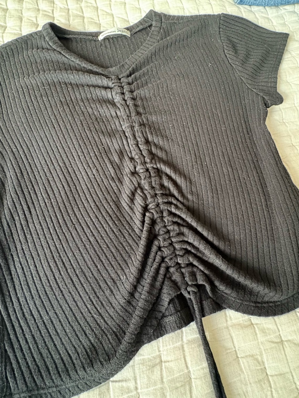 Reformation Black Ribbed Ruched Crop Top - Picture 8 of 9